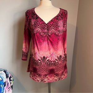 Axcess A Liz Claiborne Co XL Multicolor Shaded Wine Lined Blouse